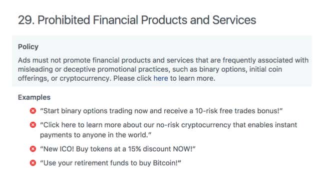 Image for article titled Facebook is banning ads promoting cryptocurrencies and ICOs