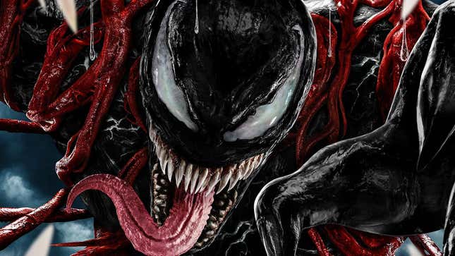 The Venom: Let There Be Carnage poster featuring Venom leaping towards the viewer. 