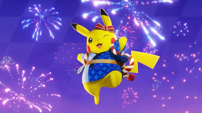 Festival Pikachu, an alternate version of the character in Pokemon Unite that can be earned via mobile preregistration.
