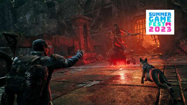 A Handler is seen sending their dog after a monster.