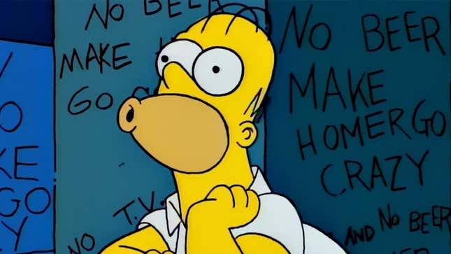 A screenshot from The Simpsons shows Homer losing his mind. 