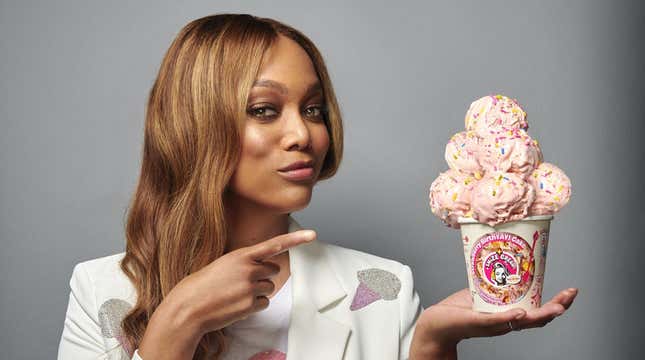 Tyra promoting her ice cream in 2021 (when the product was called SMiZE Cream)