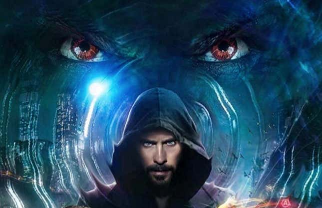 Jared Leto in a hoddie on the poster for morbius