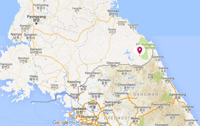 Mount Kumgang is to the south eastern of Pyongyang.