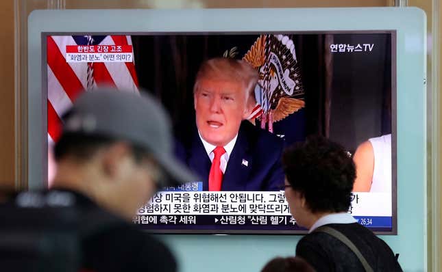 Trump’s "fire and fury" comments are reported on South Korean TV.