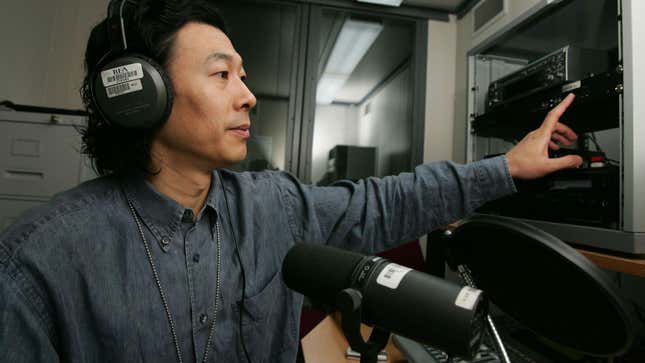 Han Dongfang, now a labor activist in Hong Kong, hosting a radio show where he interviews Chinese workers.
