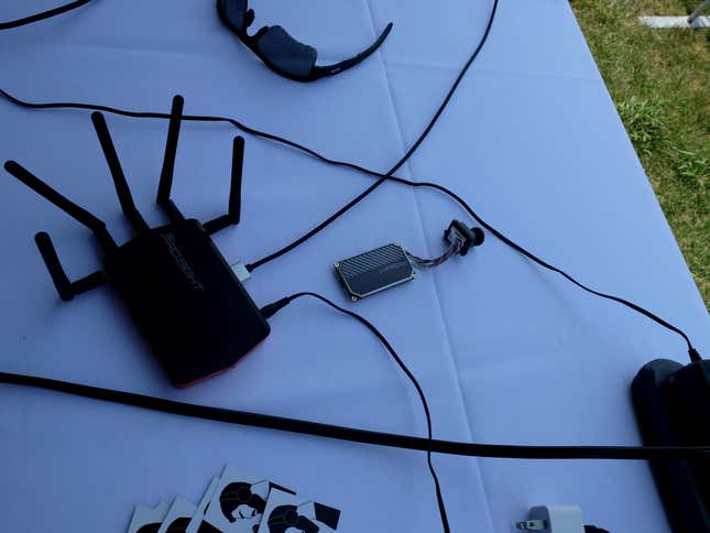 Amimon’s HD FPV system, including the camera, the transmitter, and the receiver.