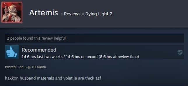 A screenshot of a Steam user text review for the game Dying Light 2