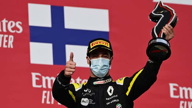 Daniel Ricciardo on the podium in Italy for Renault.