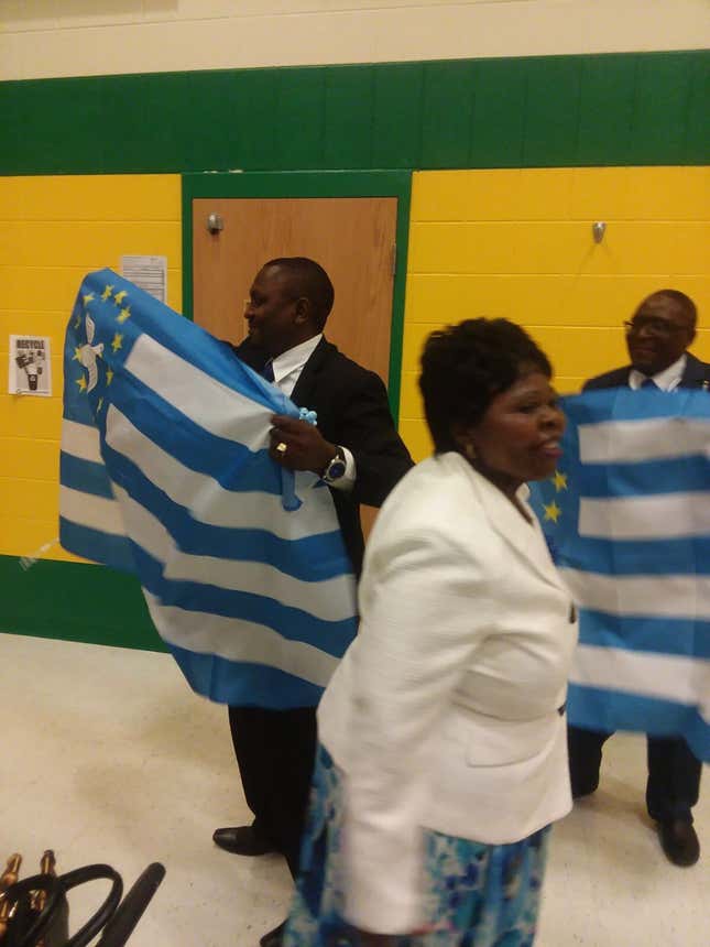 Supporters of breakaway Southern Cameroon with the flag of “Ambazonia”.