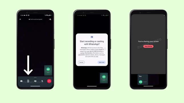 Imagen de un móvil donde se puede ver la nueva función de compartir pantalla en WhatsApp