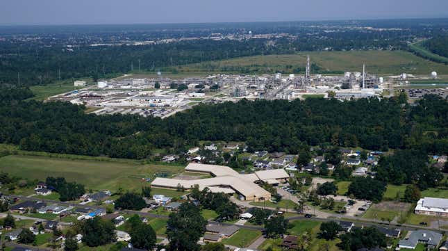 The Fifth Ward Elementary School and residential neighborhoods sit near the Denka Performance Elastomer Plant, in Reserve, Louisiana, on September. 23, 2022.