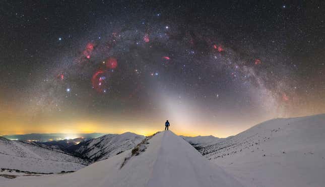 The Milky Way arcing above Slovakian mountains.