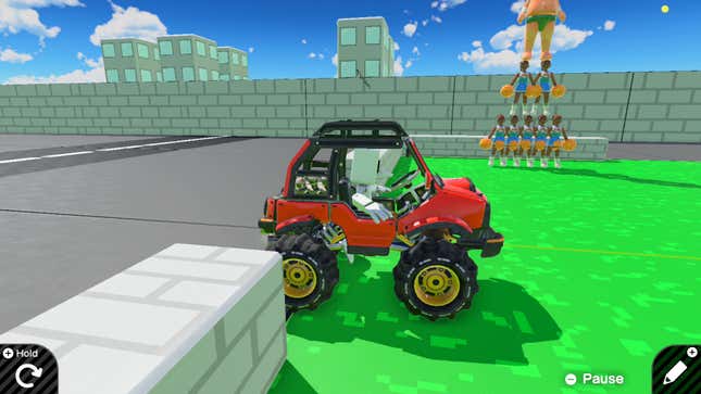 A Game Builder Garage avatar drives a souped-up buggy in a GTA style mini-game