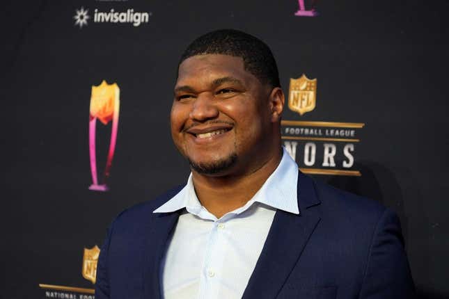 Feb 10, 2022; Los Angeles, CA, USA; Calais Campbell appears on the red carpet prior to the NFL Honors awards presentation at YouTube Theater.