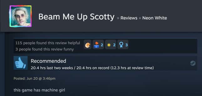 Image for article titled Neon White’s Steam Reviews Are Horny As Hell