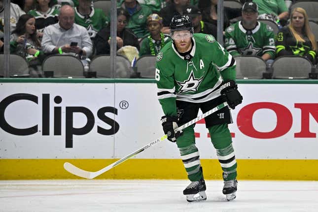 May 25, 2023; Dallas, Texas, USA; Dallas Stars center Joe Pavelski (16) looks for the puck in the Vegas Golden Knights zone during the third period in game four of the Western Conference Finals of the 2023 Stanley Cup Playoffs at American Airlines Center.