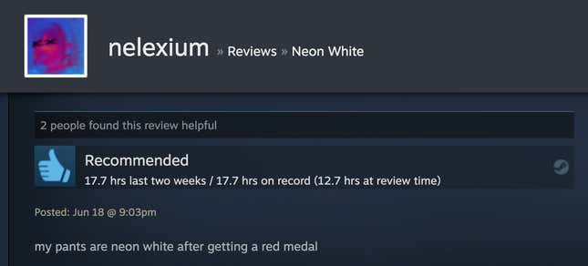 Image for article titled Neon White’s Steam Reviews Are Horny As Hell
