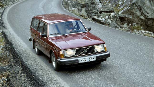 A photo of a brown Volvo 245 GL station wagon. 