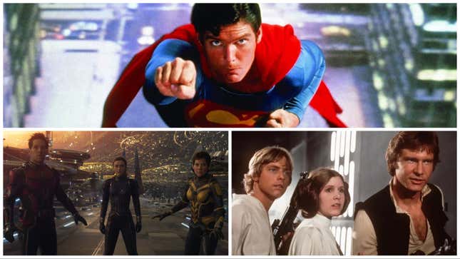 Clockwise from top: Superman (Warner Bros.), Star Wars (Walt Disney Studios), Ant-Man And The Wasp: Quantumania (Walt Disney Studios)