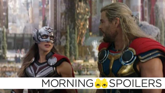 Natalie Portman and Chris Hemsworth as the Mighty Thor and Thor Odinson.