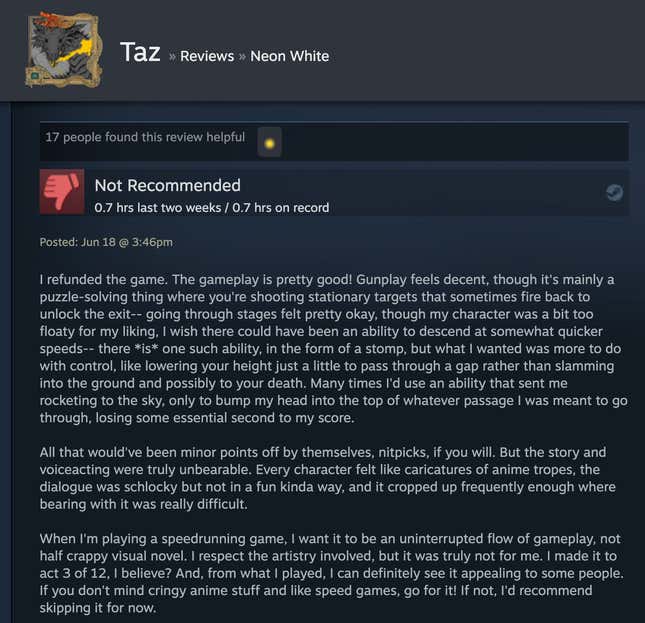 Image for article titled Neon White’s Steam Reviews Are Horny As Hell
