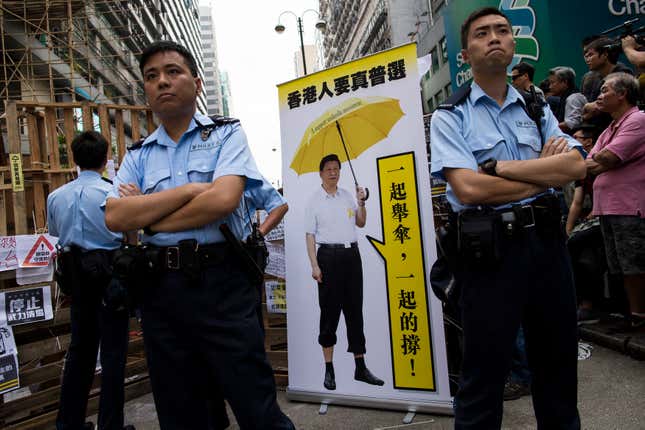 A manipulated photo of Xi in Hong Kong‘s pro-democracy Umbrella Movement in 2014.