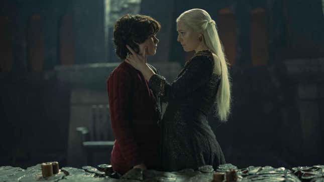 Elliot Grihault and Emma D’Arcy as Lucerys Velaryon and Rhaenyra Targaryen in House of the Dragon.