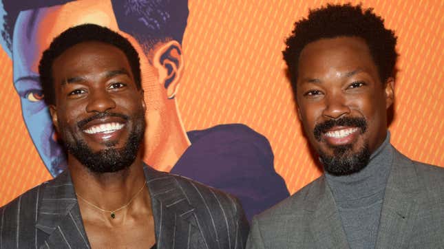 Yahya Abdul-Mateen II and Corey Hawkins at a photo call for the revival of the play “TopDog/UnderDog” on August 25, 2022 in New York City.
