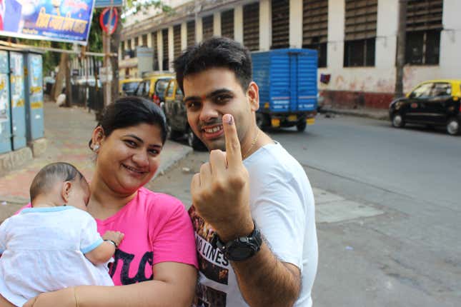 Mohit and Nopoor Sethi, after he cast his vote