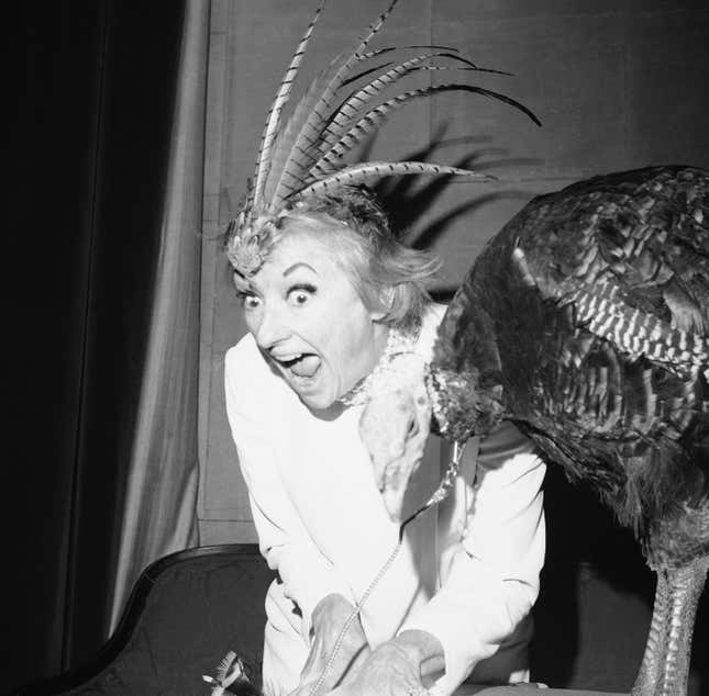 Image for article titled Please enjoy these photos of Phyllis Diller making turkey faces