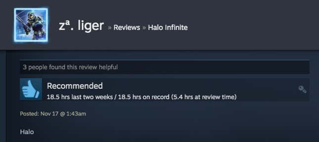 Image for article titled Halo Infinite’s Multiplayer, As Told By Steam Reviews