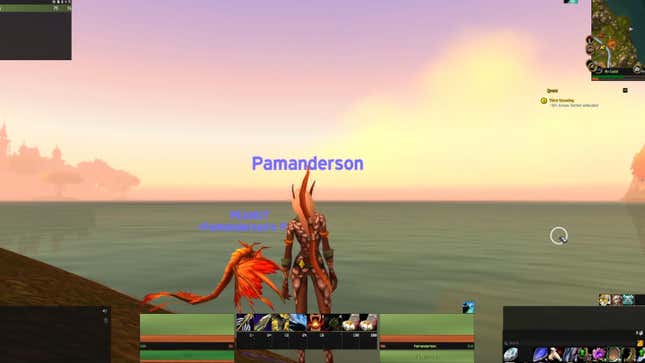 World of Warcraft character stands in front of the sea.