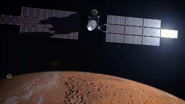 An artist’s concept of the Earth Return Orbiter over Mars.