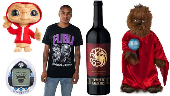 ET, Tamagochi, Black Panther Shirt, House of the Dragon Wine, Life Day Chewbacca
