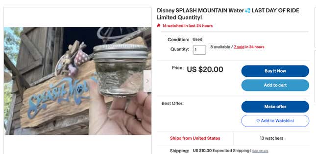 eBay Splash Mountain Water