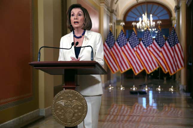 Image for article titled Speaker Nancy Pelosi Says Trump ‘Leaves Us No Choice But to Act’ on Impeachment
