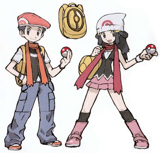 Concept art shows Lucas and Dawn's designs in Pokémon Diamond and Pearl.