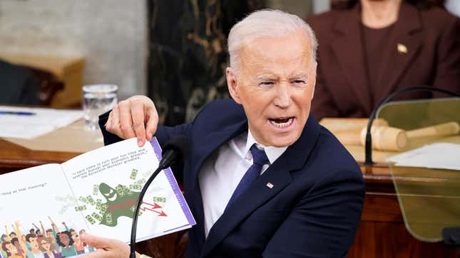 Image for article titled ‘But The Scary Balloon Popped, So They Went Back To Worrying About The Recession Monster,’ Says Joe Biden, Reading Illustrated Children’s State Of The Union