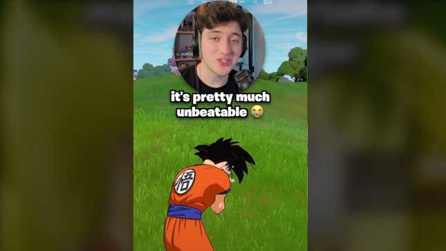 A TikTok video shows Goku in Fortnite crying after getting trolled by a viral video. 