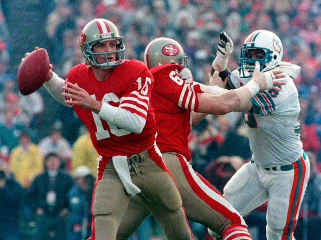 Joe Montana leads Niners to Super XIX win at Stanford Stadium, just 30 miles south of their home of Candlestick Park.
