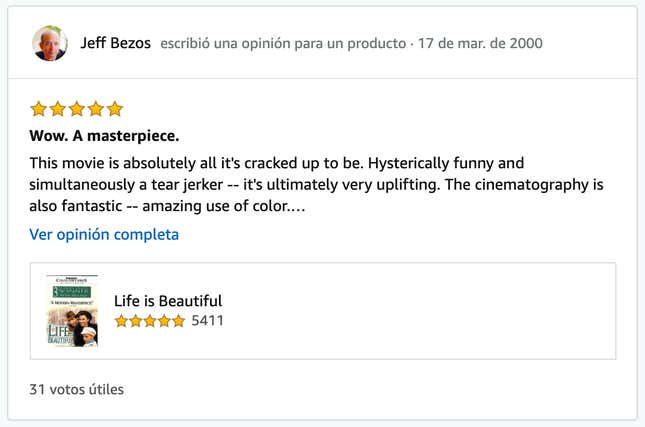 Imagen para el artículo titulado "Me gusta tanto la leche que la bebo desde que nací". Encuentran el perfil de Jeff Bezos en Amazon