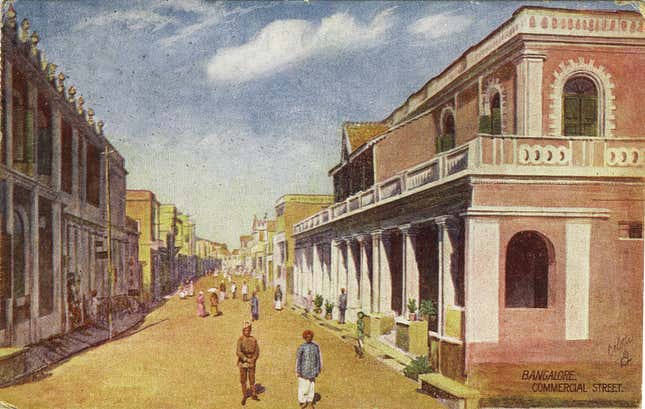 Bangalore. Commercial Street. Raphael Tuck & Sons, London; printed in England. Postal usage: Bombay (India) to USA, July 1951.