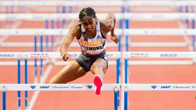 Christina Clemons competes in women's 100m Hurdles