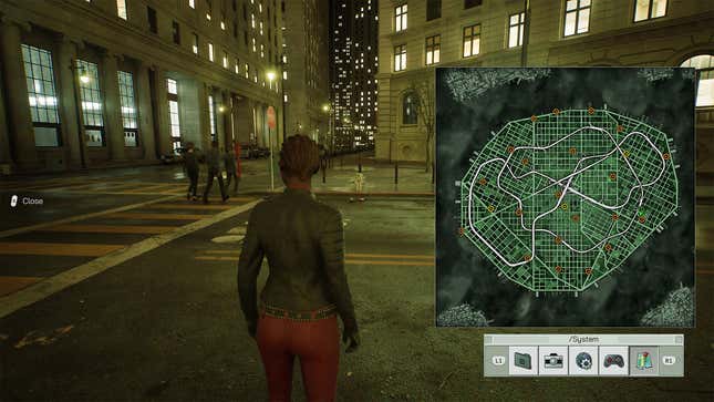 The young woman in the glasses standing in the street of the Megacity looking at a map of it.