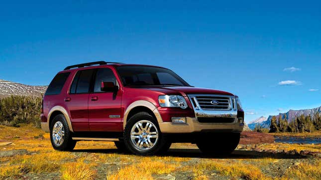 A photo of a red Ford Explorer SUV. 