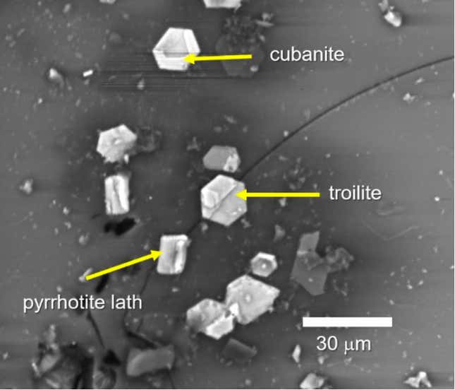 Minerals in the sample.