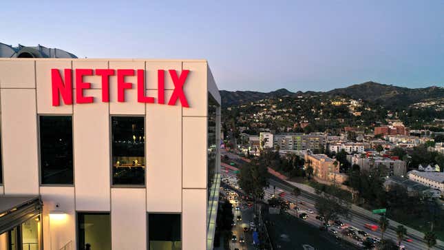 The Netflix logo on a building in Los Angeles, California