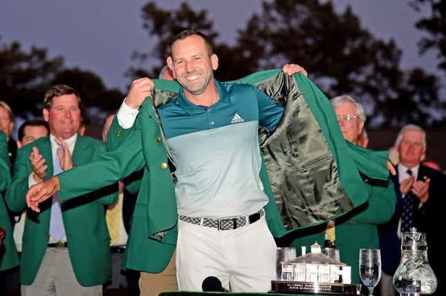 No shot at a green jacket this year for Sergio García, who received one in 2017. 