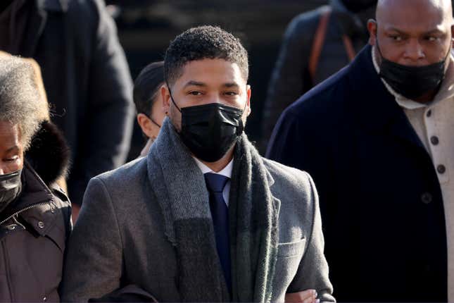Jussie Smollett arrives at the Leighton Criminal Courts Building for day seven of his trial on December 8, 2021 in Chicago, Illinois.
